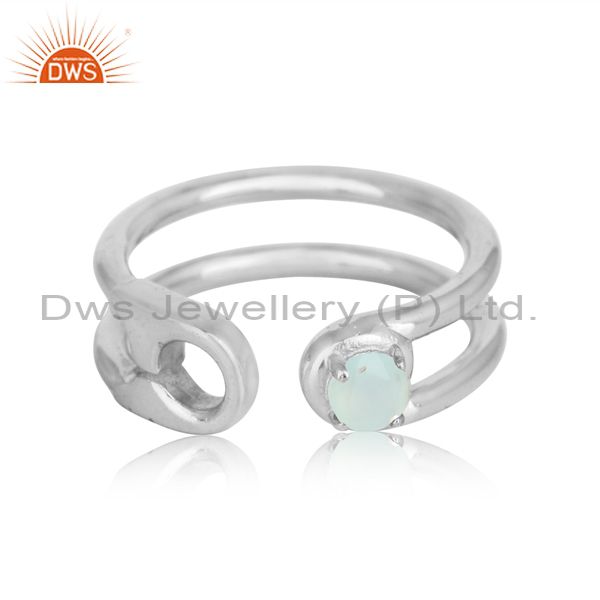 Safety pin sterling fine silver designer aqua chalcedony rings