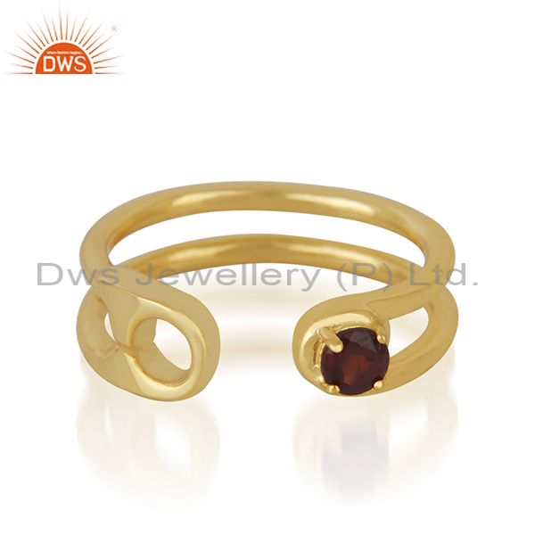 Garnet Gemstone Gold Plated 925 Silver Pin Design Ring Manufacturer India