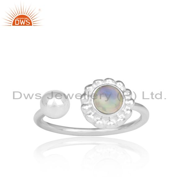 Ethiopian Opal Set Fine Sterling Silver Floral Facing Ring