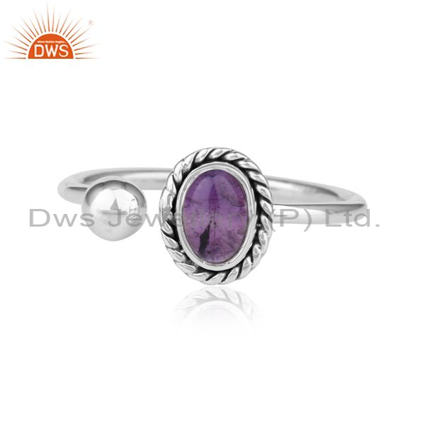 Antique Oxidized Sterling Silver Amethyst Gemstone Ring Jewelry