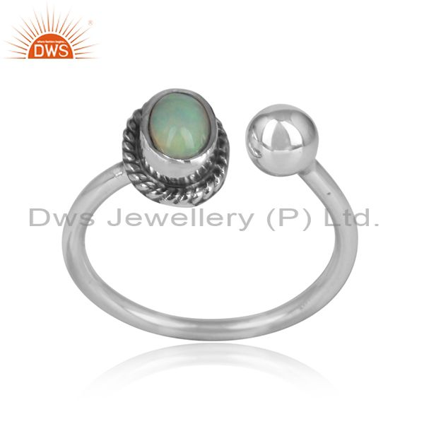 Ethiopian Opal Oxidized Plated Antique 92.5 Silver Designer Rings