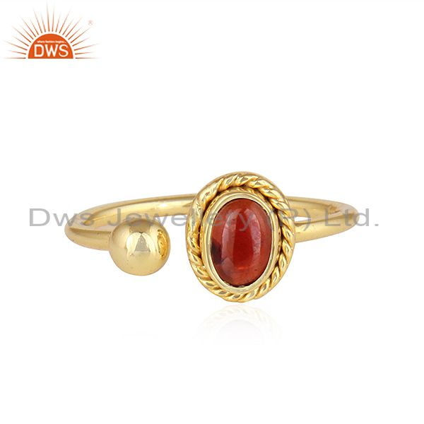 Natural Garnet 18k Yellow Gold Plated Designer Silver Ring Jewelry