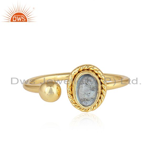 Labradorite Gemstone Designer Yellow Gold Plated Silver Rings Jewelry