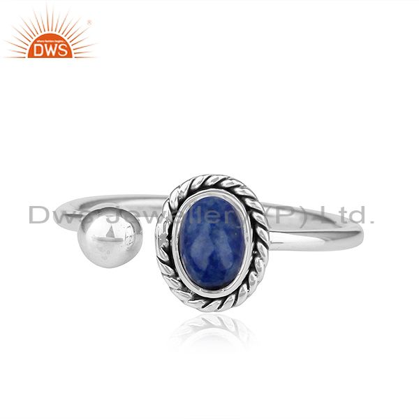 Natural Lapis Lazuli Gemstone Antique Sterling Silver Oxidized Rings