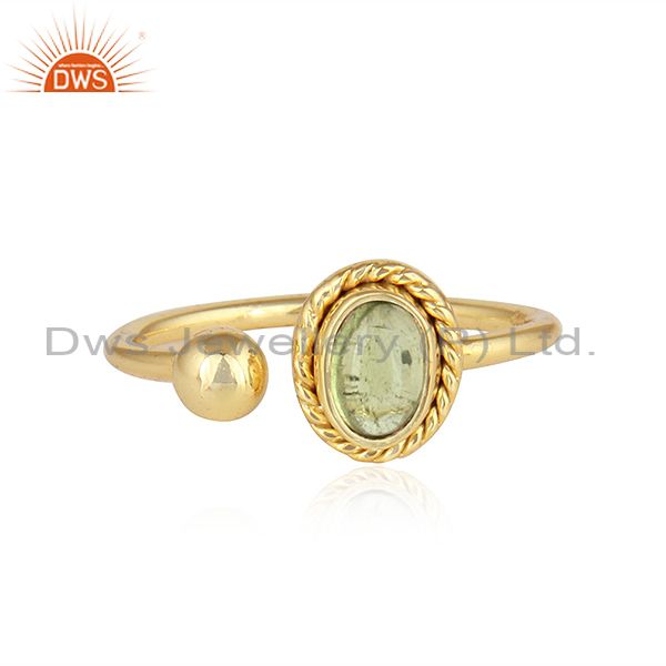 Peridot Gemstone Yellow Gold Plated Designer Silver Ring For Womens