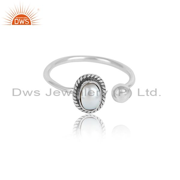 Natural pearl gemstone oxidized 925 sterling silver ring jewelry