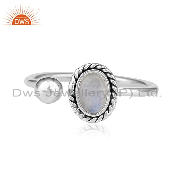 Rainbow Moonstone 92.5 Sterling Silver Oxidized Plated Ring For Womens