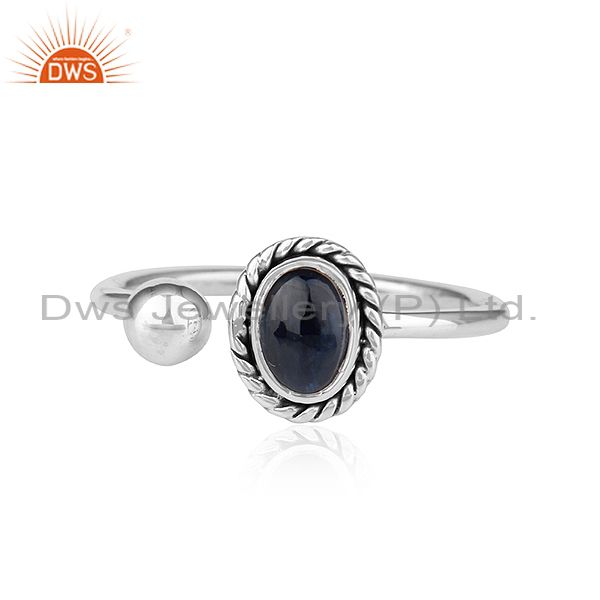 Natural Blue Sapphire Gemstone Designer Oxidized Silver Ring Jewelry