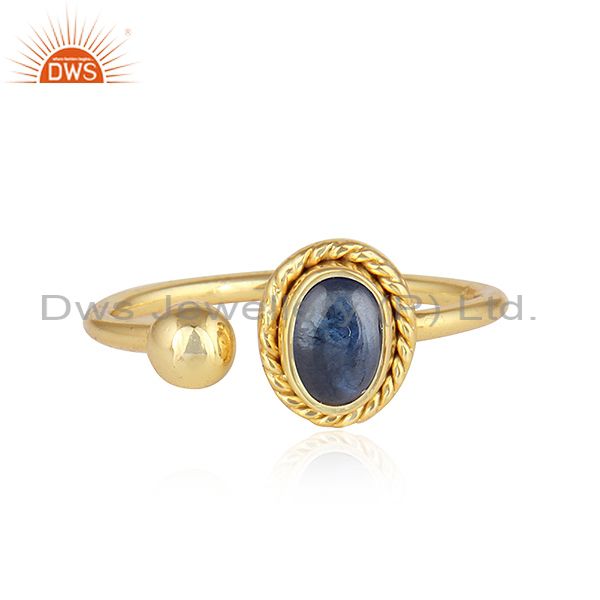 Natural Blue Sapphire Designer Gold Plated 925 Silver Ring Jewelry