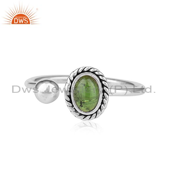 Designer Antique Silver Green Tourmaline Gemstone Ring For Womens