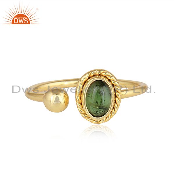 Green Tourmaline Gemstone Indian Gold Plated Silver Designer Rings