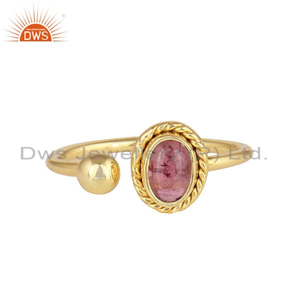 Pink Tourmaline Gemstone Womens Gold Plated Silver Ring Jewelry