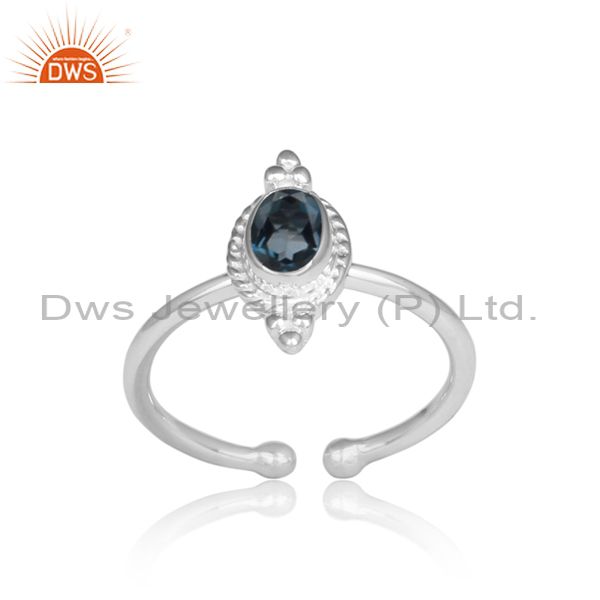 London Blue Topaz Set Handmade Fine Silver Adjustable Ring