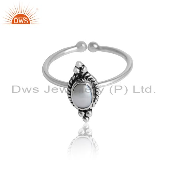 Designer Oxidized 925 Silver Pearl Gemstone Adjustable Rings