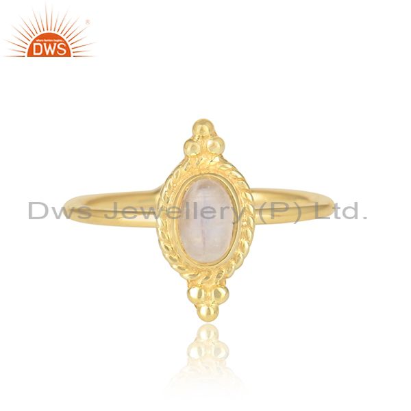 Rainbow Moonstone Stackable Gold Plated Silver Designer Rings