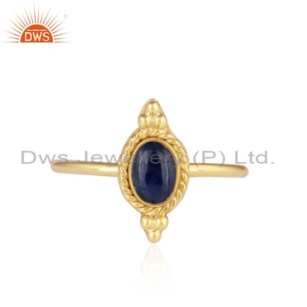 Blue Sapphire Designer Gold Plated 92.5 Silver Satckable Rings