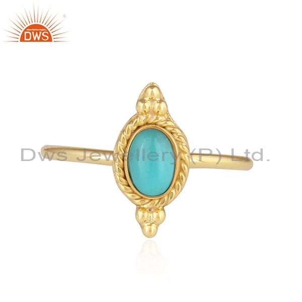 Arizona Turquoise Gemstone Stackable Gold Plated 925 Silver Rings
