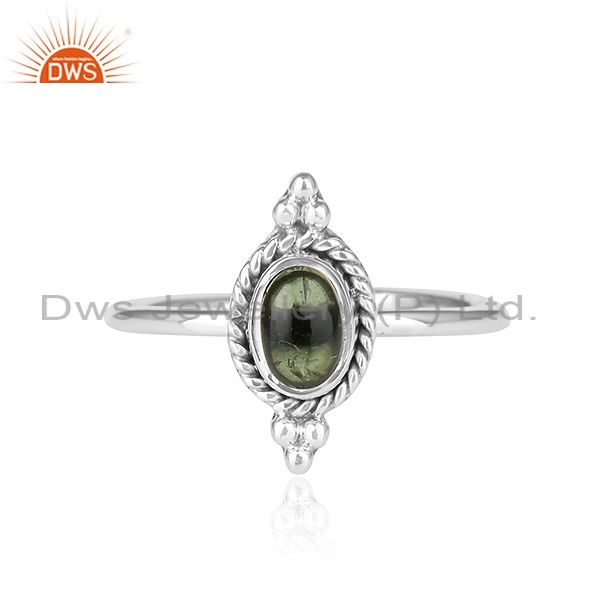 Green Tourmaline Gemstone Antique Design Oxidized Silver Rings