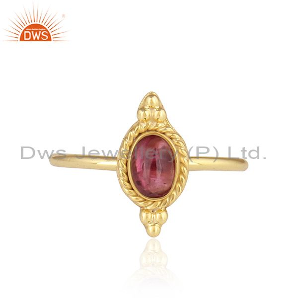 Pink Tourmaline Gemstone Gold Plated 92.5 Silver Stackable Rings