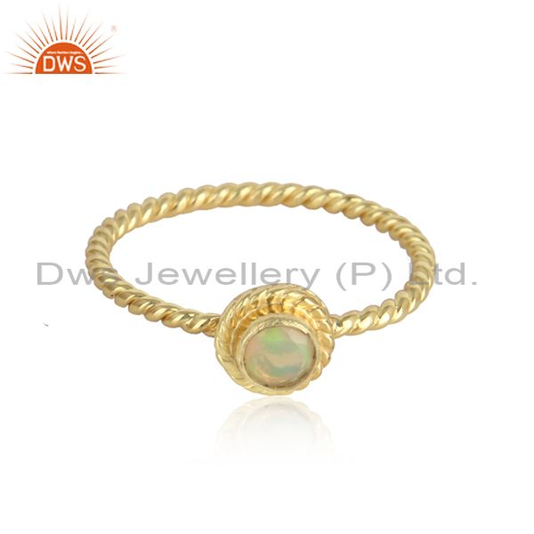 Twisted gold plated designer silver ethiopian opal gemstone rings