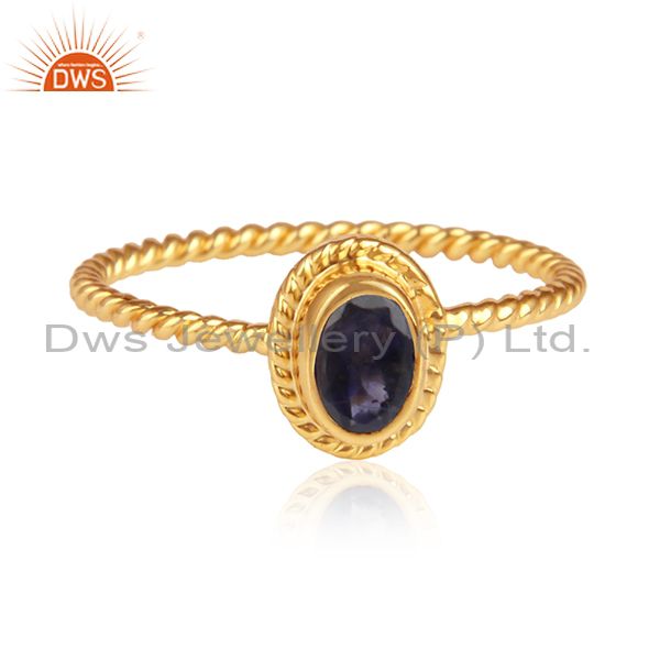 Iolite gemstone womens 18k gold plated 925 silver ring jewelry