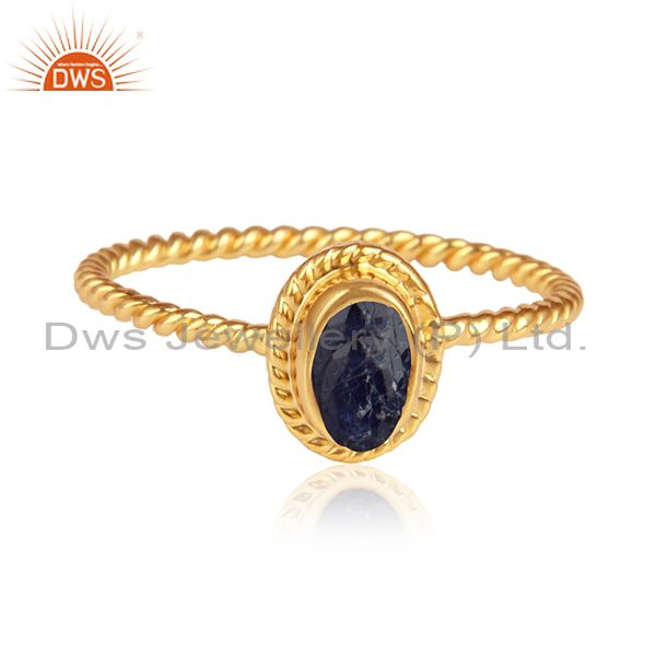 Blue sapphire gemstone designer yellow gold plated silver rings