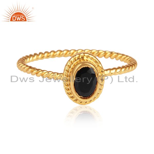Black onyx gemstone twisted design 925 silver womens ring jewelry