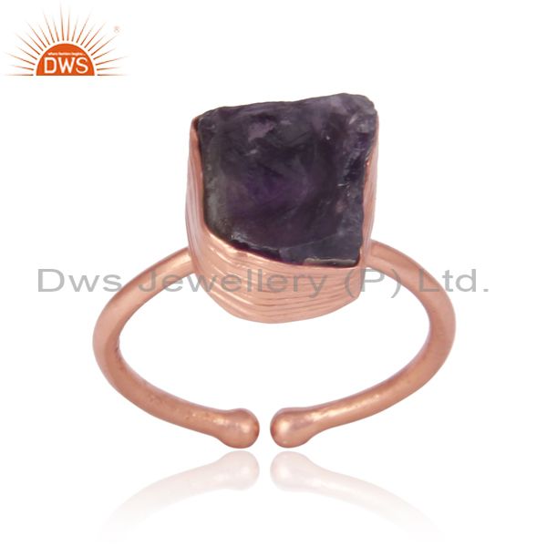 Handcrafted bold organic amethyst ring in yellow gold on silver