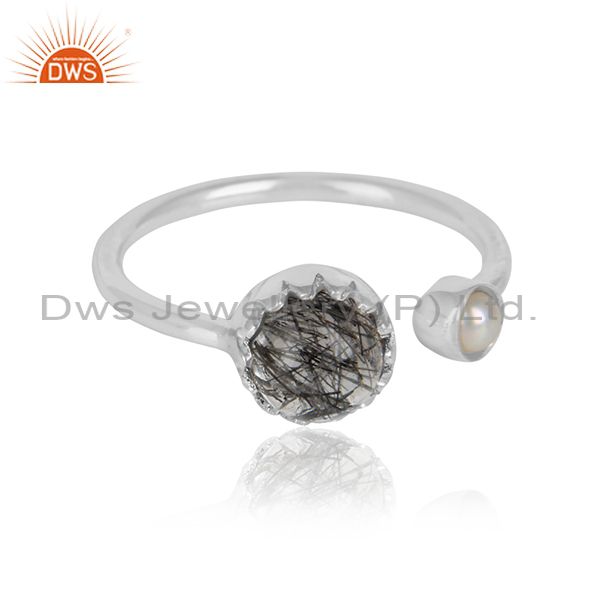 Pearl black rutile gemstone handmade 925 sterling silver rings