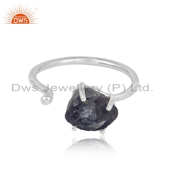 Handcrafted designer rough iolite gemstone ring in silver 925