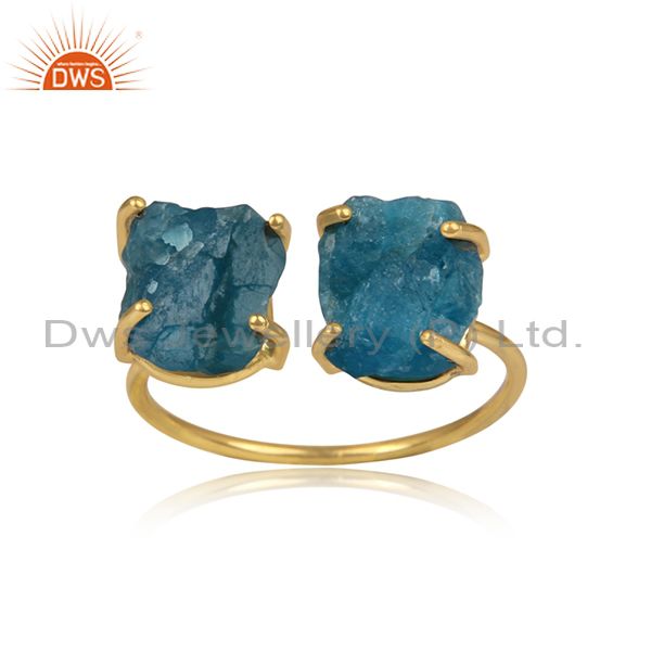Prong Set Apatite Gemstone Womens Gold Plated 925 Silver Rings