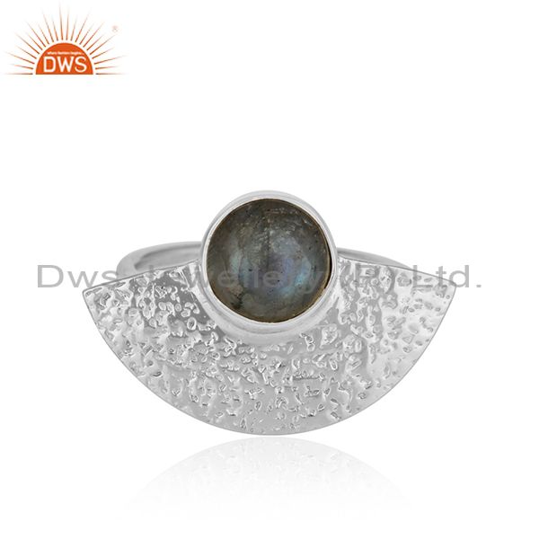 New 925 Sterling Fine Silver Texture Labradorite Gemstone Rings