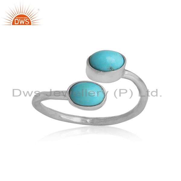 Dainty Designer Bypass Turquoise Ring In Rhodium On Silver 925