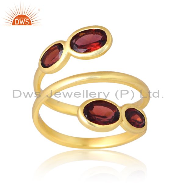 Sterling Silver Ring In Gold With Garnet Cut Stones
