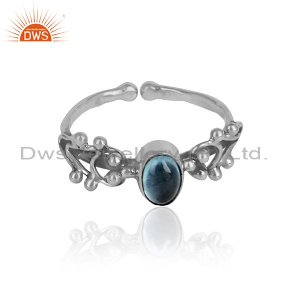 Oxidized 925 silver designer blue topaz gemstone womens rings