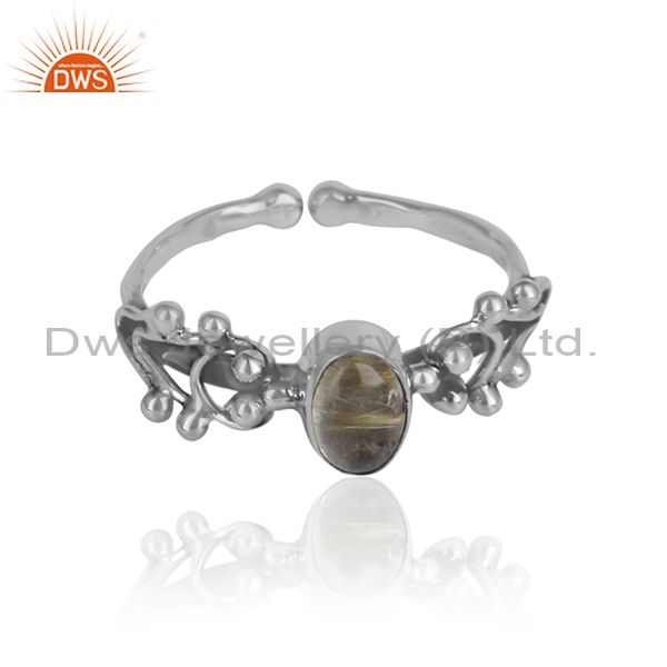 Golden rutile gemstone oxidized 925 silver designer girls rings