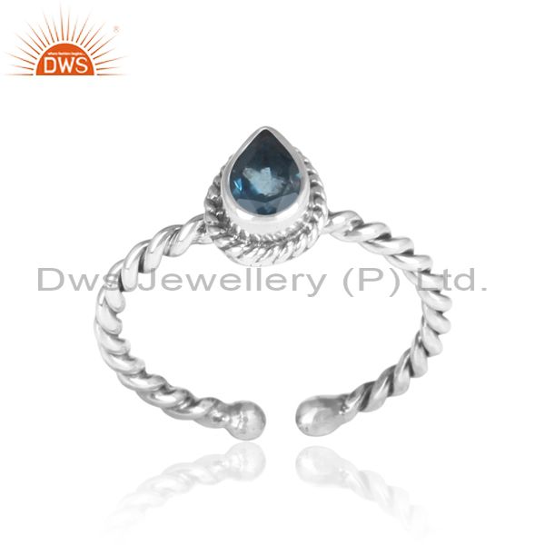 London Blue Topaz Set Sterling Silver Oxidized Twisted Ring