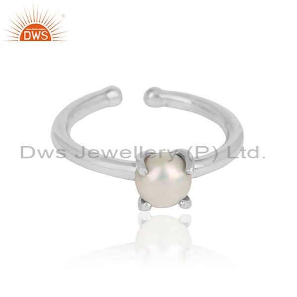 Prong set pearl gemstone designer sterling silver ring jewelry