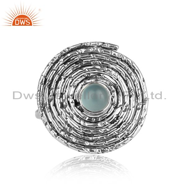 Spiral oxidized 925 sterling silver aqua chalcedony gemstone rings