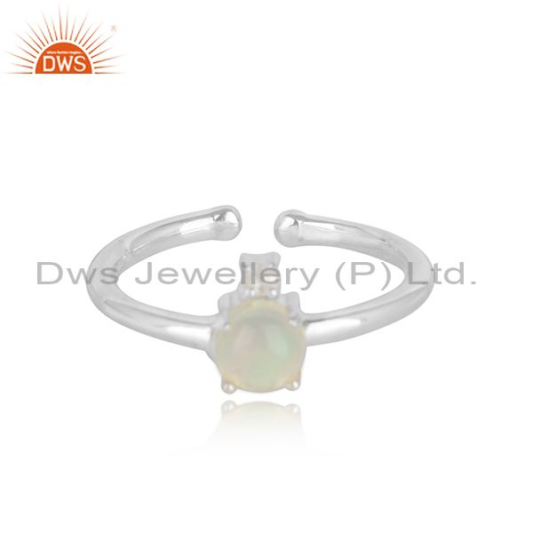 Designer solid silver ring with ethiopian opal and white topaz