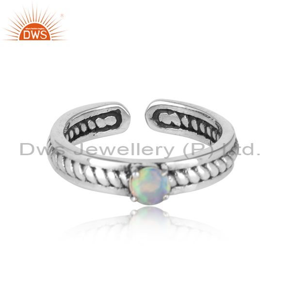 Designer twisted ring in oxidised silver 925 and ethiopian opal