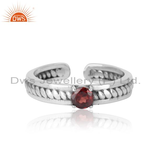 Designer Twisted Ring In Oxidized Silver 925 And Garnet
