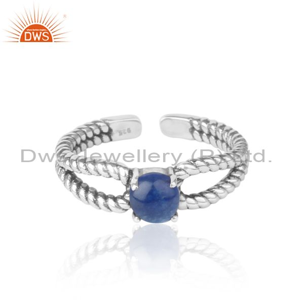 Designer twisted ring in oxidized silver 925 with blue aventurine