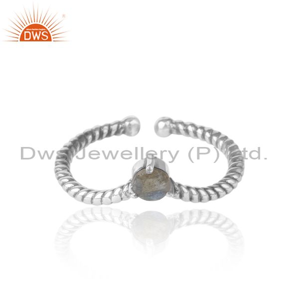 labradorite dainty designer twisted ring in oxidized silver 925