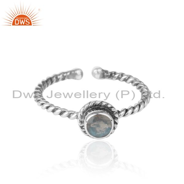 Labradorite twisted handmade designer ring in oxidized silver 925
