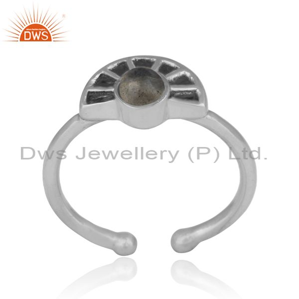 Half moon texture designer labradorite ring in oxidized silver 925
