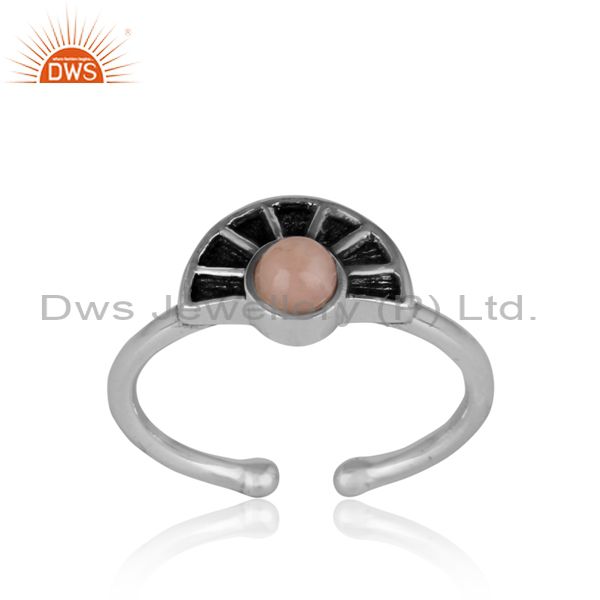 Half moon texture designer pink opal ring in oxidized silver 925