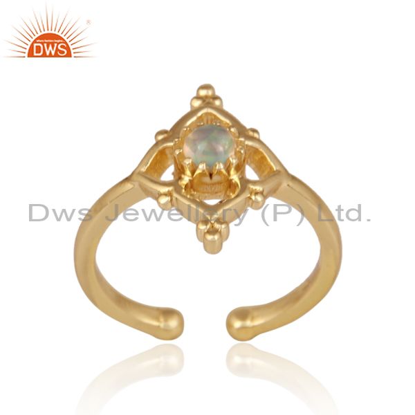 Ethiopian Opal Set Gold On Silver Designer Traditional Ring