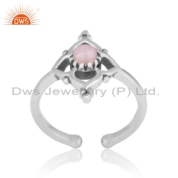 Handmade Designer Pink Opal Ring In Oxidized Silver 925