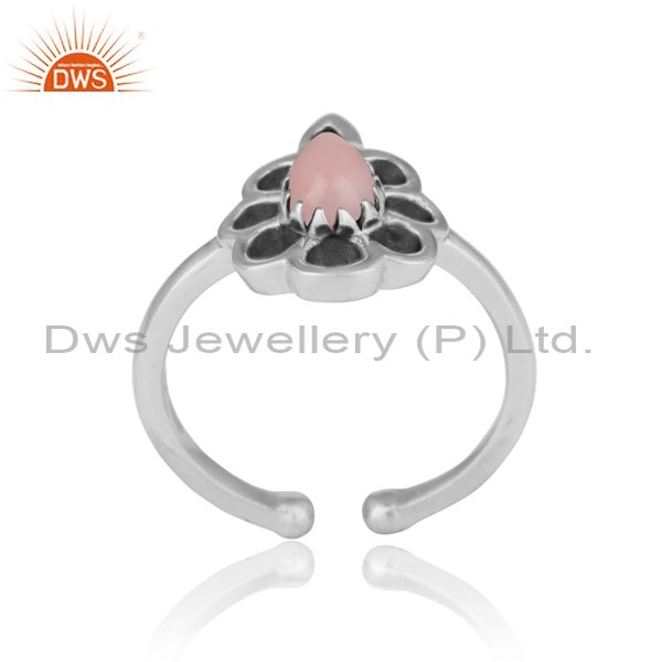 Designer Floral Ring In Oxidized Silver 925 And Pink Opal